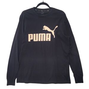 PUMA Graphic Crew Neck Long Sleeve T-Shirt Cotton Men's Size Large Logo Black